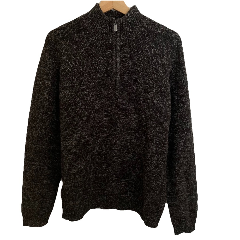 Emerald Isle Knitwear 1/4 Zip Wool Blend Pullover Sweater Mens Large Charcoal